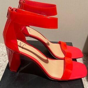 INC International Concepts Bright Red Block Heel Sandals with Ankle Strap